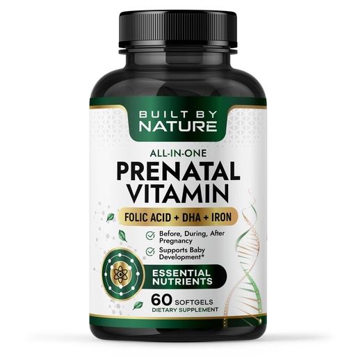 [BRSREAI5CMNRYCTV] Built by Nature Prenatal Vitamins for Women – Prenatal Vitamin with DHA, Iron & Folic Acid – Prenatal Multivitamin Softgels – Pregnancy Vitamins for Women – 60 Softgels