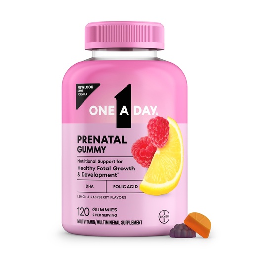 [BRSWKGQNBIPWA23U] One A Day Prenatal Vitamins for Women Gummies- Pregnancy Vitamins for Women with Folic Acid, DHA, Iodine, Prenatal Gummies, Iron-Free, 120 Ct (Packaging May Vary)