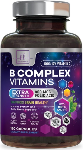 [BRSRGZIHCN5W2ALH] B Complex Vitamin Supplement - 3X Strength with Biotin, Vitamin C & Folic Acid - Super B12 Complex Vitamins for Energy, Supports Hair Growth, Immune Support for Women & Men, USA Bottled, 120 Capsules