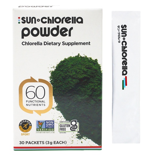 [BRSREGLYOBYRU2AY] Sun Chlorella Powder Green Superfood Algae - Chlorophyll, Chlorella Growth Factor, Active B12 & Iron Supplement Drink Mix - Pulverized Cell Wall - Non-GMO, Vegan & Gluten-Free - 30 Packets (3g ea) 90g
