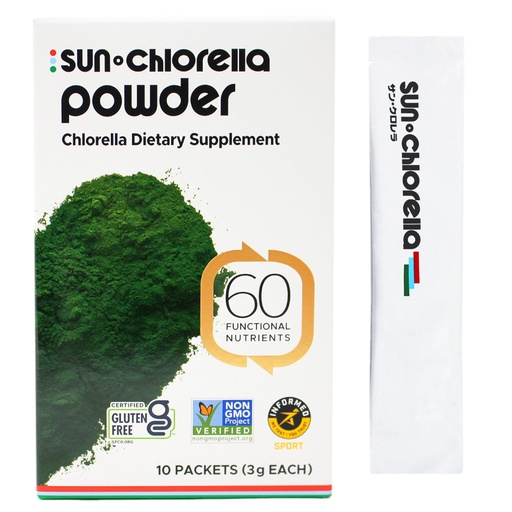 [BRSREGATCN5GK3DV] Sun Chlorella Powder Green Superfood Algae - Chlorophyll, Chlorella Growth Factor, Active B12 & Iron Supplement Drink Mix - Pulverized Cell Wall - Non-GMO, Vegan & Gluten-Free - 10 Packets (3g ea) 30g