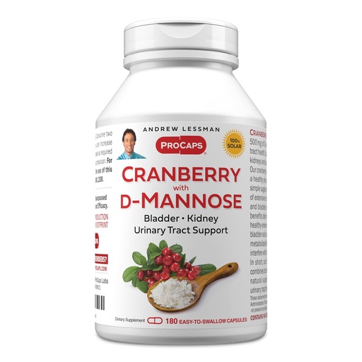 [BRSROZQOPMGWEETJ] ANDREW LESSMAN Cranberry with D-Mannose - 180 Capsules - Supports Bladder, Kidney and Urinary Tract Health. High Potency Standardized Cranberry Concentrate and D-Mannose. Easy to Swallow Capsules