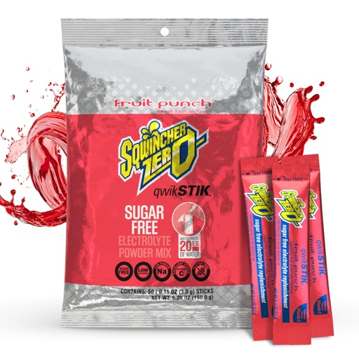 [BRSWI2TYOYMRQCI5] Sqwincher Zero Qwik Stik, Fruit Punch, Sugar Free, Low Calorie, Low Sodium Electrolyte Powder Hydration Drink Mix, .11 0z Packet (Pack of 50)
