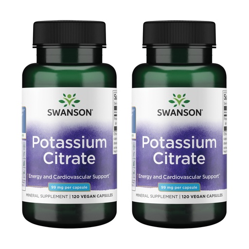 [BRSWGFD3CMNGKH3U] Swanson Potassium Citrate - Mineral Supplement Promoting Heart Health & Energy Support - Aids Optimal Nerve & Kidney Function with Natural Ingredients - (120 Capsules, 99mg Each) (2 Pack)