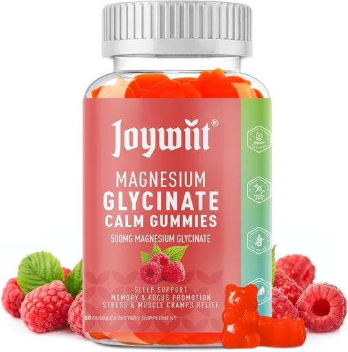 [BRSRO2Y5DN6A223O] Magnesium Glycinate Gummies 500mg Magnesium Supplement Gummies, Threonate 200mg, Vitamin D,B6,B12,Calm Mood, Muscle Relief, Nerve Health, Bone Support- 60 Counts