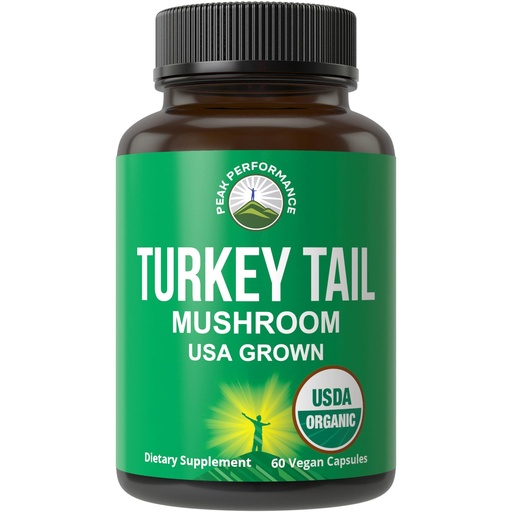 [BRSWYZQ3PMPAODQ4] Peak Performance Organic Turkey Tail Capsules - USA Grown Made with Real Turkey Tail Mushroom. Immune System Support Naturally Harvested Mushroom Supplements for Immunity. Vegan Supplement Extract
