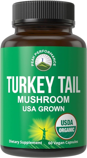[BRSWYZQ3PMPAODQ4] Peak Performance Organic Turkey Tail Capsules - USA Grown Made with Real Turkey Tail Mushroom. Immune System Support Naturally Harvested Mushroom Supplements for Immunity. Vegan Supplement Extract