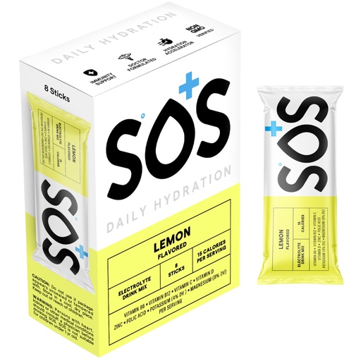 [BRSRMCQ2BANQME3P] SOS Hydration Electrolyte Powder Sticks | Low Sugar Rapid Hydration | Keto Friendly (8 Servings, Lemon)