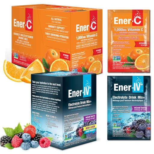 [BRSWGFT7CMCGKH3G] Ener-C & Ener-IV Drink Mix Pack- Vitamin Packets for Water, Electrolytes Powder Packet, Hydration Liquid Mix, Immune Booster for Adults, Healthy Energy, Low Sugar Rehydration for Women & Men- 42 Count