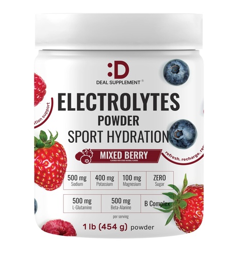 [BRSREAYTCABQYFI4] DEAL SUPPLEMENT Daily Electrolyte Hydration Powder – Sugar Free Drink Mix – Mixed Berry Flavor – 45 Servings – Balanced Formula with Potassium, Magnesium, B Vitamins, Glutamine & Beta‑Alanine*