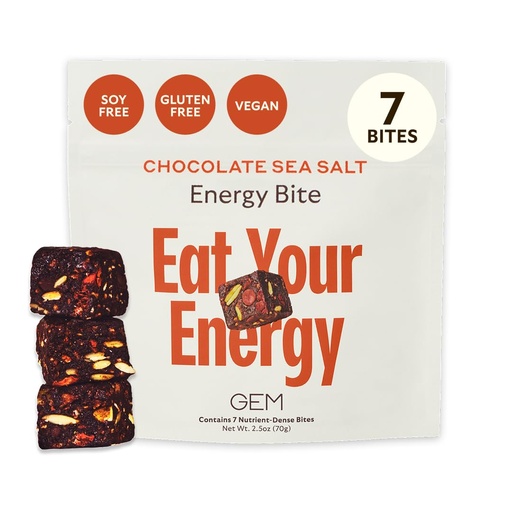 [BRSRAHYYBZ7WG2TK] GEM Energy Caffeinated Chocolate Bite | Holistic Sustained Energy | Supports Metabolism, Stamina & Endurance | 40mg Caffeine, Ginseng Root, L-Theanine | Chocolate Cacao Sea Salt | 7 Servings