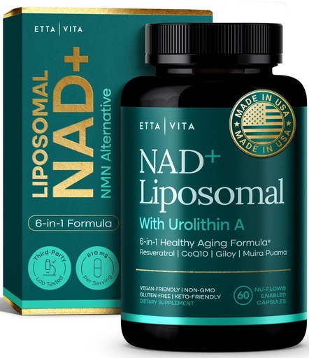 [BRSREYL5OQAQ2DTX] Liposomal NAD+ Supplement - Resveratrol, Urolithin A, CoQ10 & Giloy (Made in USA) NAD Supplement for Natural Energy, Brain Fog, Digestion, Detox, Gut Health, Microbiome, NR NMN Replacement
