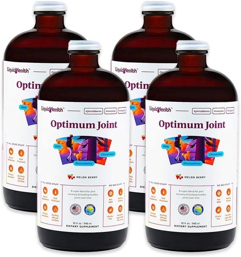 [BRSWIYYMOJ5B2CQ5] LIQUIDHEALTH Optimum Joint Support Liquid Multivitamin with Glucosamine, Chondroitin, MSM, Hyaluronic Acid - Increase Mobility, Joint Comfort, for Runners & Athletes - Made in USA, Vegan (4 Pack)
