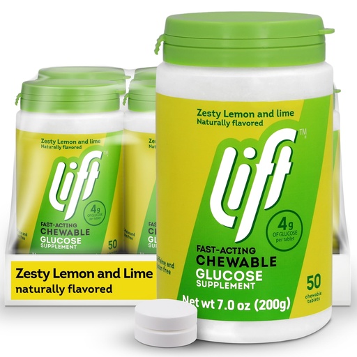 [BRSWYFQDOQFGM3L3] Lift Glucose Fast-Acting Glucose Chewable Energy Tablets, Lemon & Lime, 50 ct Jar (Pack of 6)