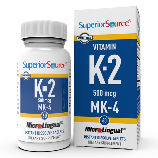 [BRSWIZD7ON7BWEDI] Superior Source Vitamin K2 500 mcg MK-4 - Bone Strength & Health Support Supplement - Vitamin K Supplement Aids Soft Tissue Health & Calcium Absorption - 60 Sublingual Dissolving Tablets