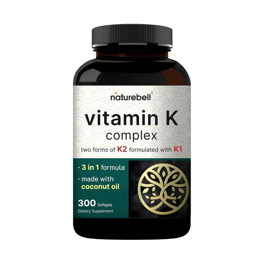 [BRSROZA6CQJWE2DU] NatureBell Vitamin K Complex - 300 Softgels - Delivers 2,600mcg Vitamin K - Full Spectrum Bone & Heart Health Support Supplement - High Absorption K1 & K2 MK-4 & MK-7*