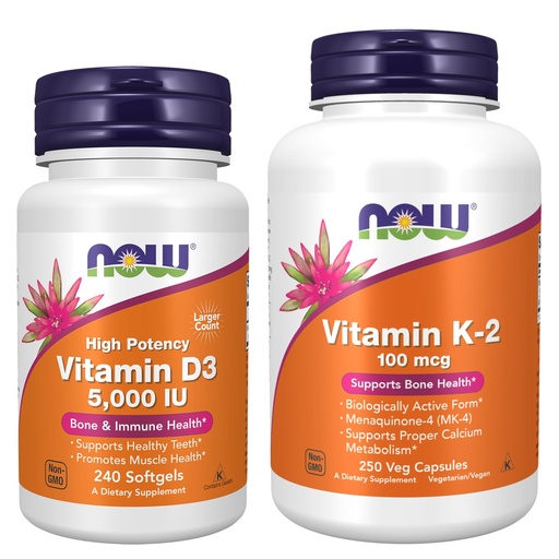 [BRSREEARAF5BQ3TV] NOW Foods Supplements, Vitamin D-3 5,000 IU, High Potency, Structural Support*, 240 Softgels with Now Supplements, Vitamin K-2 100 mcg, Menaquinone-4 (MK-4), 250 Veg Capsules