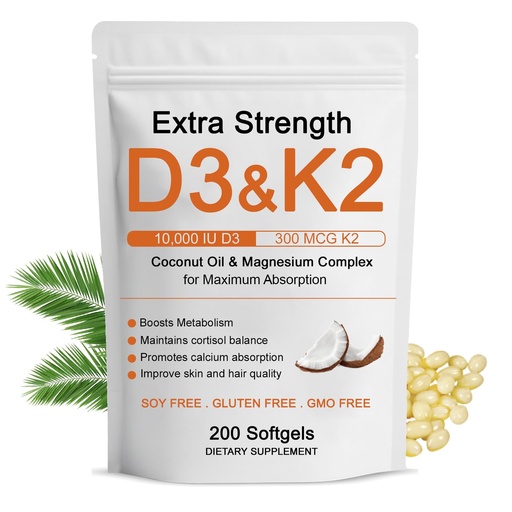 [BRSRECDQB56RS3YY] Vitamin D3 K2 Magnesium Complex, Extra Strength D3 & K2 with Triple Magnesium Softgels, D3 + K2 (Mk-7) | Support Bone & Immune | Improve Energy | Non-GMO, 200 Softgels (1) (1)