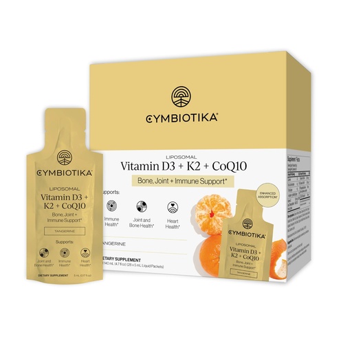 [BRSRGZD3A4IR4YIU] CYMBIOTIKA Liposomal Vitamin D3 + K2 + CoQ10 Liquid Supplement, Enhanced Absorption, Joint + Bone Health, Immune Support, Heart Health, Gluten Free, Soy Free, Plant-Based, 28 5 mL Packets