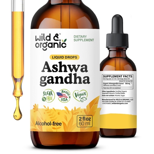 [BRSROY3YDMCRYF3G] Wild & Organic Ashwagandha Extract Liquid Drops - Relaxation & Calmness Support - 500 mg Ashwagandha for Men & Women - Add to Tea Herbal Supplements - Vegan, Sugar & Alcohol-Free Tincture - 2 fl oz