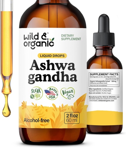 [BRSROY3YDMCRYF3G] Wild & Organic Ashwagandha Liquid Drops - Calming Ashwagandha Root Extract for Relaxation - 1-Month Supply - Herbal Supplements for Women and Men - Vegan, Sugar & Alcohol-Free Tincture - 2 fl oz