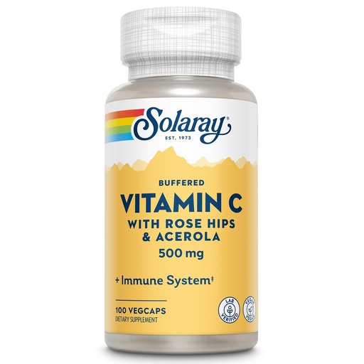 [BRSWIYT3OMAGIYI7] SOLARAY Buffered Vitamin C 500mg - Plus Rose HIPS and Acerola - Immune Support Supplement - Vegan, Lab Verified, 60-Day Guarantee - 100 Servings, 100 VegCaps