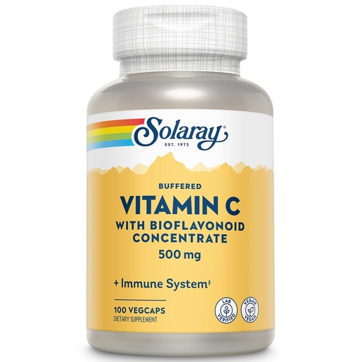 [BRSWIYTYO4HQCDDY] SOLARAY Buffered Vitamin C 500mg - with Bioflavonoids, Rose HIPS and Acerola Cherry - Immune Support Supplement - Easy to Digest, Vegan, Lab Verified, 60-Day Guarantee - 100 Servings, 100 VegCaps
