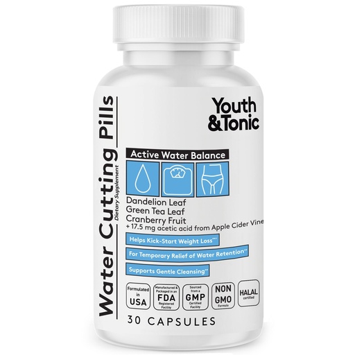 [BRSROHQBOIORGFI3] Youth & Tonic Water Cutting Pills - Natural Diuretic Complex for Temporary Water Gain, Swelling, Fluid Retention, Puffiness, Swollen Legs, Ankles, Arms, Puffy Eyes. for Men & Women with 30 Capsules