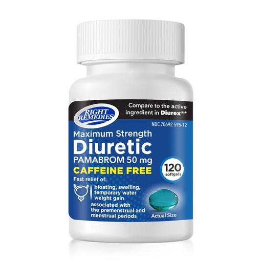 [BRSROFQHO55Q22T5] RIGHT REMEDIES Maximum Strength Caffeine-Free Diuretic Softgels, (120 Softgels), Pamabrom 50mg, Helps Relieve Heaviness Due to Water Weight gain