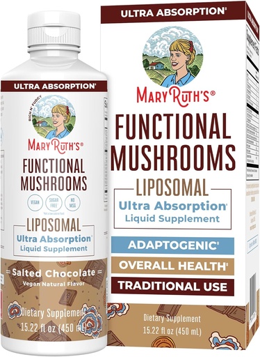 [BRSWYBI3AEDQMG32] MaryRuth Organics Mushroom, Suplemento de cogumelos, Vitamina líquida de cogumelos, Reishi Mushroom Supplement for Imune Support, Turkey Tail Vitamina for Stress Relief, Vegan, Non-GMO, Gluten Free, 15.22 Fl Oz