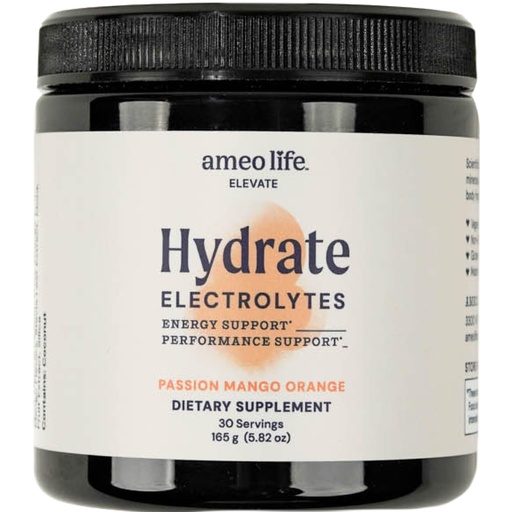 [BRSREAT2OYMBAA3L] Ameo Life Hydrate Electrolyte Powder – Clean, No Sugar, Mineral-Rich Hydration Blend for Energy, Performance & Recovery - 30-Servings Passion Mango Orange