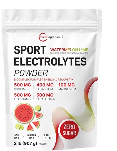[BRSREFICDMIWKYDJ] Micro Ingredients Electrolytes Powder, 2 lbs | 90 Servings | Sugar Free Workout Hydration | Potassium, Sodium, L-Glutamine, Beta-Alanine, & More | Watermelon Lime Flavor | Non-GMO, Gluten Free