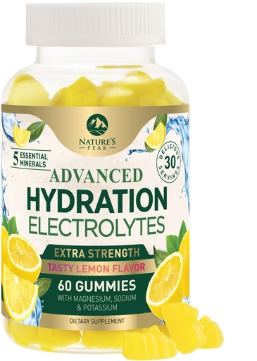 [BRSREGQ2OIFBOA35] Hydration Electrolyte Gummies - Daily Liquid Replenisher Gummy - Electrolyte Multiplier with Minerals, Potassium & Real Salt - Vegan, Non-GMO - Tasty Lemon Flavor Hydration Electrolytes - 60 Gummies
