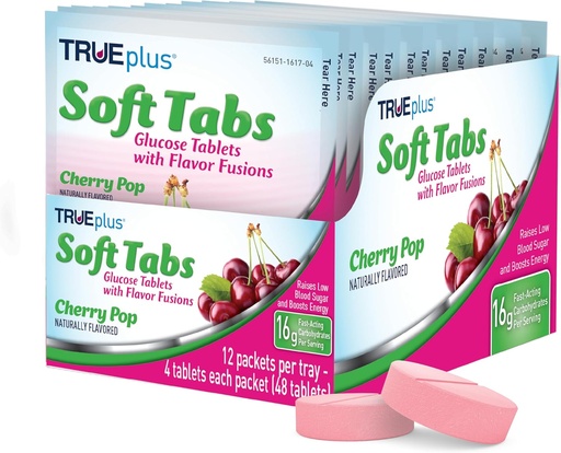 [BRSWGFI3A4ARSF3H] TRUEplus® Soft Tabs Glucose Tablet - 12 Packs - 48 tab (Cherry Pop)