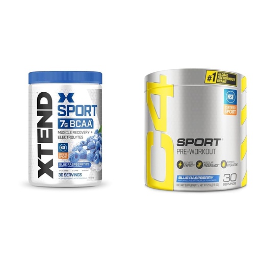 [BRSROAIPCQNAKCDZ] XTEND Sport BCAA Powder Blue Raspberry Ice - Electrolyte Powder for Recovery & Hydration with Amino Acids - 30 Servings & Cellucor C4 Sport Pre Workout Powder Blue Raspberry - Pre Workout Energy