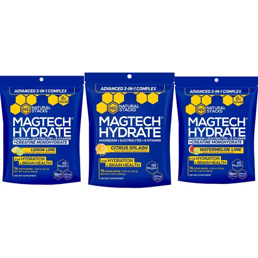 [BRSRGBLQCVYQMAD7] Natural Stacks Magtech Magnesium Hydrate Bundle - Magnesium & Creatine Hydration Powder - Supports Brain Health & Hydration - 3 Pack (42 Total Servings)