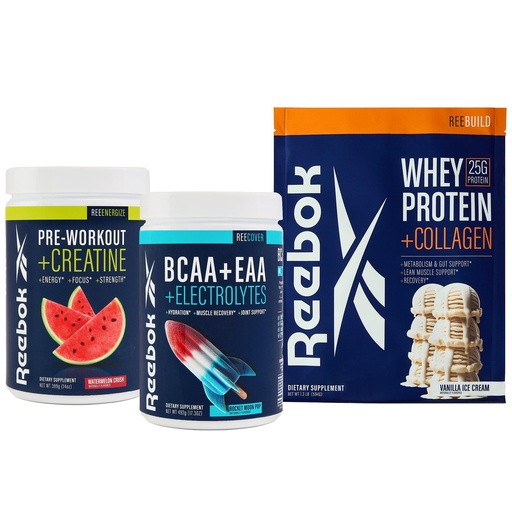 [BRSRAHY6OENBY3T5] Reebok Performance System Bundle | REEenergize Pre-Workout, REEcover BCAA + EAA, REEbuild Whey + Collagen | Complete Athletic Performance System