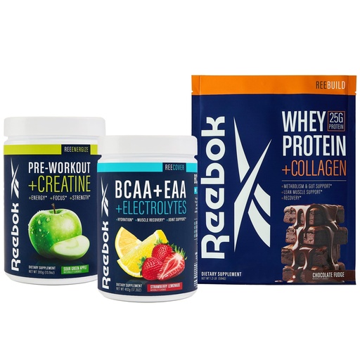 [BRSRAHY6OB7RO2YZ] Reebok Performance System Bundle | REEenergize Pre-Workout, REEcover BCAA + EAA, REEbuild Whey + Collagen | Complete Athletic Performance System