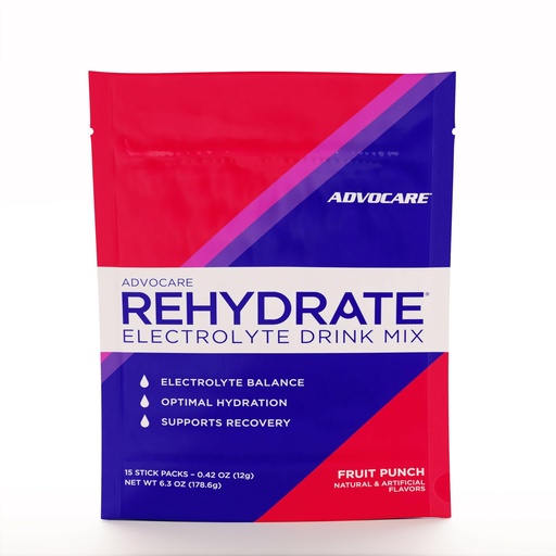 [BRSRAGI5DNYRSELK] AdvoCare Rehydrate - Electrolyte Drink Mix - Includes Magnesium, Sodium, Potassium & Calcium - Antioxidant & Amino Acid Fortified - Hydration & Recovery - Fruit Punch, 15 Stick Packs (6.3 oz)