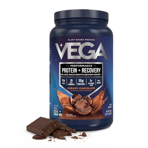 [BRSWKZANPIABYA3K] Vega Protein + Recovery, Chocolate – 30g Vegan Protein, Dairy & Gluten Free, Probiotics, NSF Certified, 28.8 oz (19 Servings)