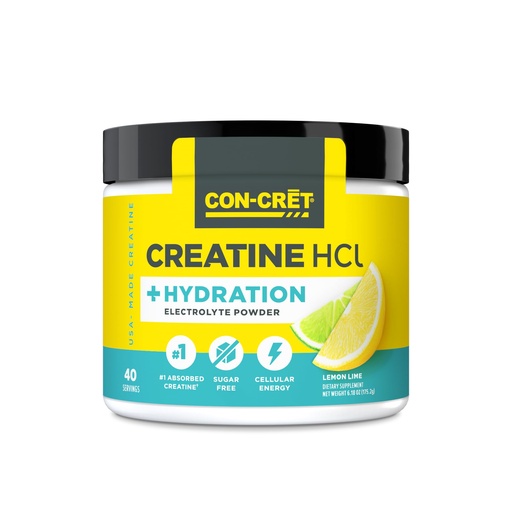 [BRSRA2Y3O54AO3LX] CON-CRET Creatine HCl + Hydration | Electrolyte Powder Tub | Lemon Lime | Sugar Free Electrolytes | Rehydration Formula w Potassium, Sodium, Zinc, Magnesium to Hydrate & Recover (40 serv)