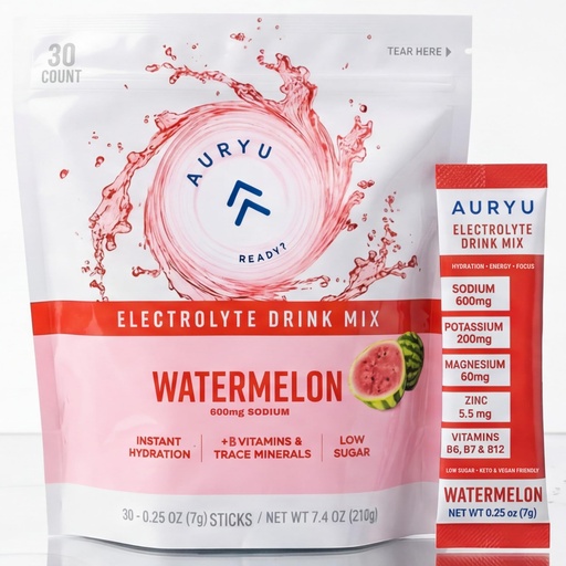 [BRSREHY2OQCAGHTB] Electrolyte Drink Mix – Watermelon Flavor, 30 Stick Packs, B Vitamins & Essential Minerals, Low Sugar Hydration Powder for Sports, Travel & Daily Wellness, 7.4oz