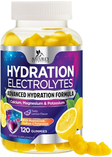 [BRSREGQ2OQNRQCQ6] Hydration Electrolyte Gummies - Daily Liquid Replenisher Gummy - Electrolyte Multiplier with Minerals, Potassium & Real Salt - Vegan, Non-GMO - Tasty Lemon Flavor Hydration Electrolytes - 120 Gummies