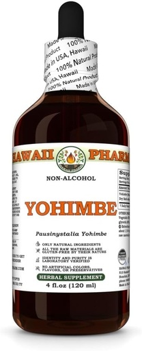 [BRSRAADQBAAQEHLV] Yohimbe (Pausinystalia Yohimbe) Dry Bark Glycerite, Made in Hawaii, All Natural, Vegan, Lab Tested Alcohol-Free Liquid Extract - 4 fl.oz