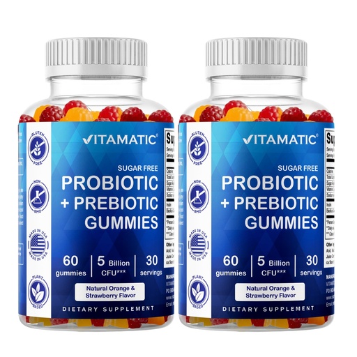 [BRSW2HA5BEFWCCDO] Vitamatic Sugar Free Probiotic Gummies for Men and Women – 5 Billion CFUs - 60Gummies per Bottle | 2 Pack (120 Gummies) Digestive, Immune & Gut Health Support – Gluten Free