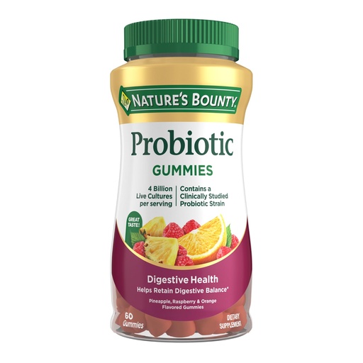 [BRSWKEYMOV5GOGDE] Nature's Bounty Probiotic Gummies, Immune Health & Digestive Balance, Pineapple, Raspberry and Orange Flavor Gummies, 60 Ct