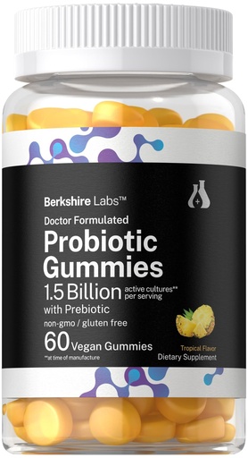 [BRSROC37PINQAEIZ] Horbäach Probiotic Gummies 1.5 Billion CFU | 60 Count | with Prebiotic for Women and Men | Tropical Flavor | Doctor Formulated | Vegan, Non-GMO & Gluten Free | Berkshire Labs