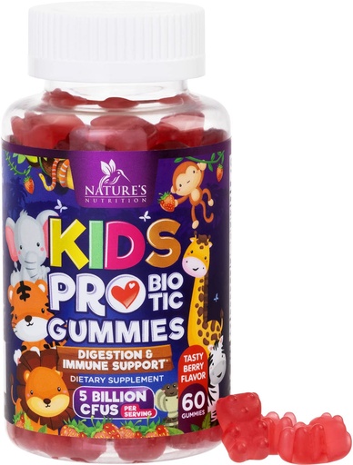 [BRSW2HYOPNYWYC3F] Kids Probiotic Gummies - Natural Immune Support & Digestive Health Supplement - Daily Chewable Probiotic for Children & Toddlers Ages 4+ - Vegan, Gluten & Dairy Free - Berry Flavored - 120 Gummies