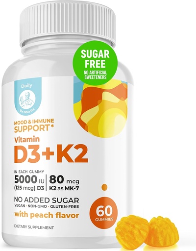 [BRSRMBI2OQOWOCT6] DR. MORITZ Vitamin D3 Gummies (5000 IU) with K2 - for Adults and Kids - Vitamin D3 K2 Gummies for Immune Support & Bone Health - Vegan, Sugar Free, Gluten Free (60 Count)