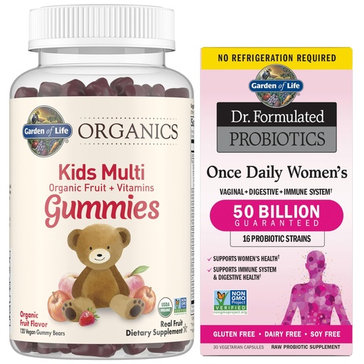[BRSROBQCCUPBOGQ2] Garden of Life Organics Kids Gummy Vitamins - Fruit - Certified Organic & Dr. Formulated Women's Probiotics Once Daily, 16 Strains, 50 Billion, 30 Count (Pack of 1)